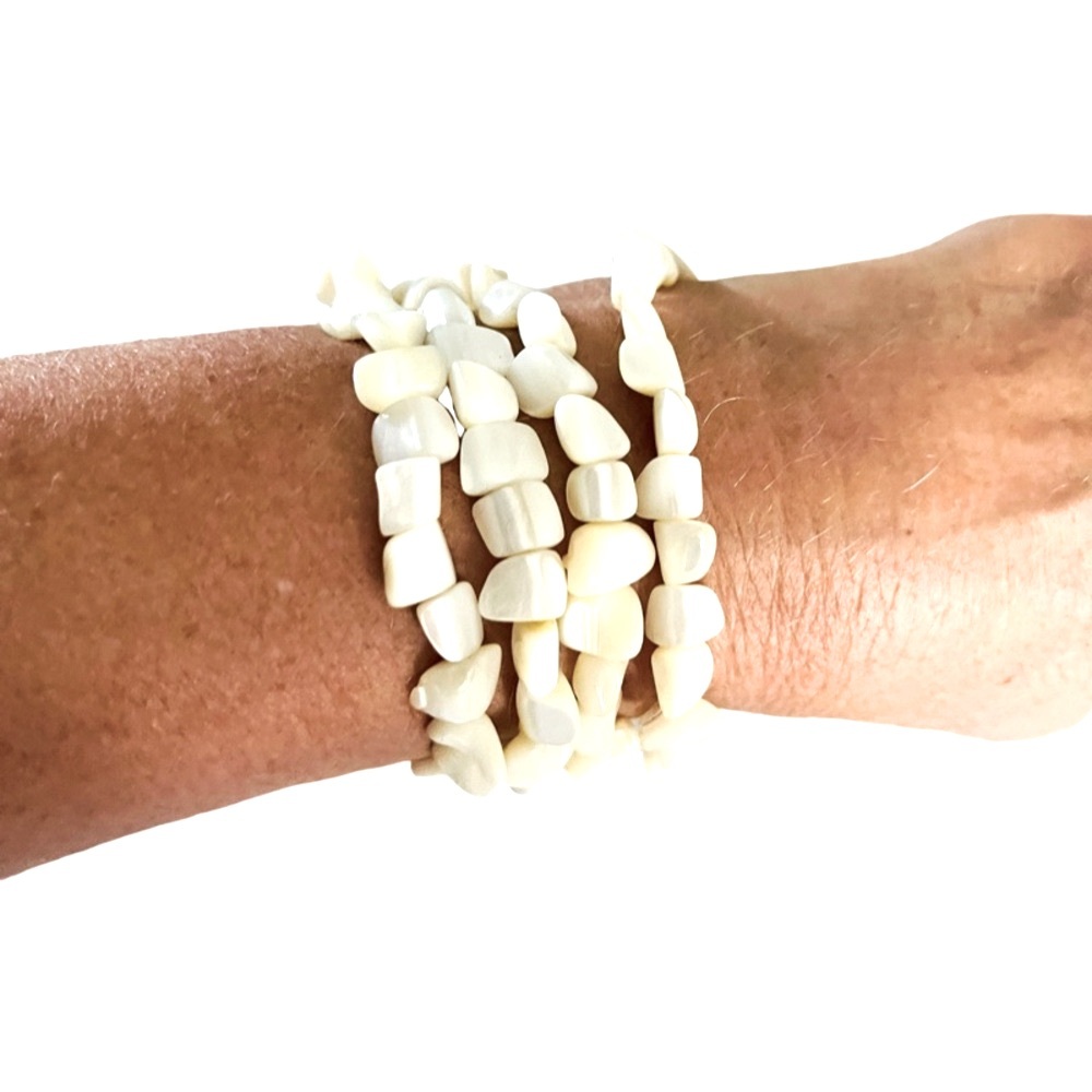 Chipped Shell Beaded Stretch Bracelets Set Of Fou… - image 5